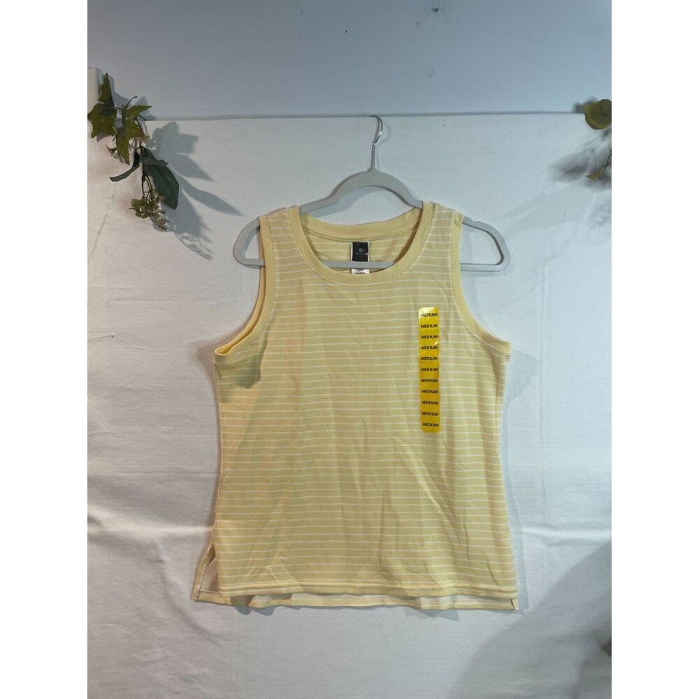 Velocity Yellow & White Striped Tank Top  Active Size Medium